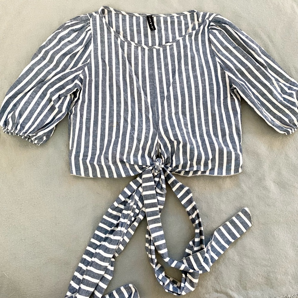 Blue and white stripped crop top